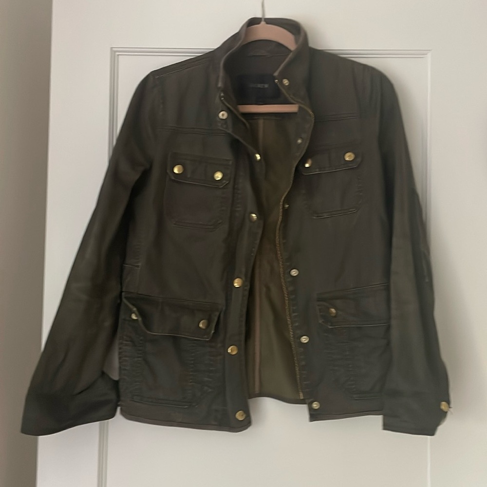 J.Crew wax barn jacket olive green size xs 100% cotton